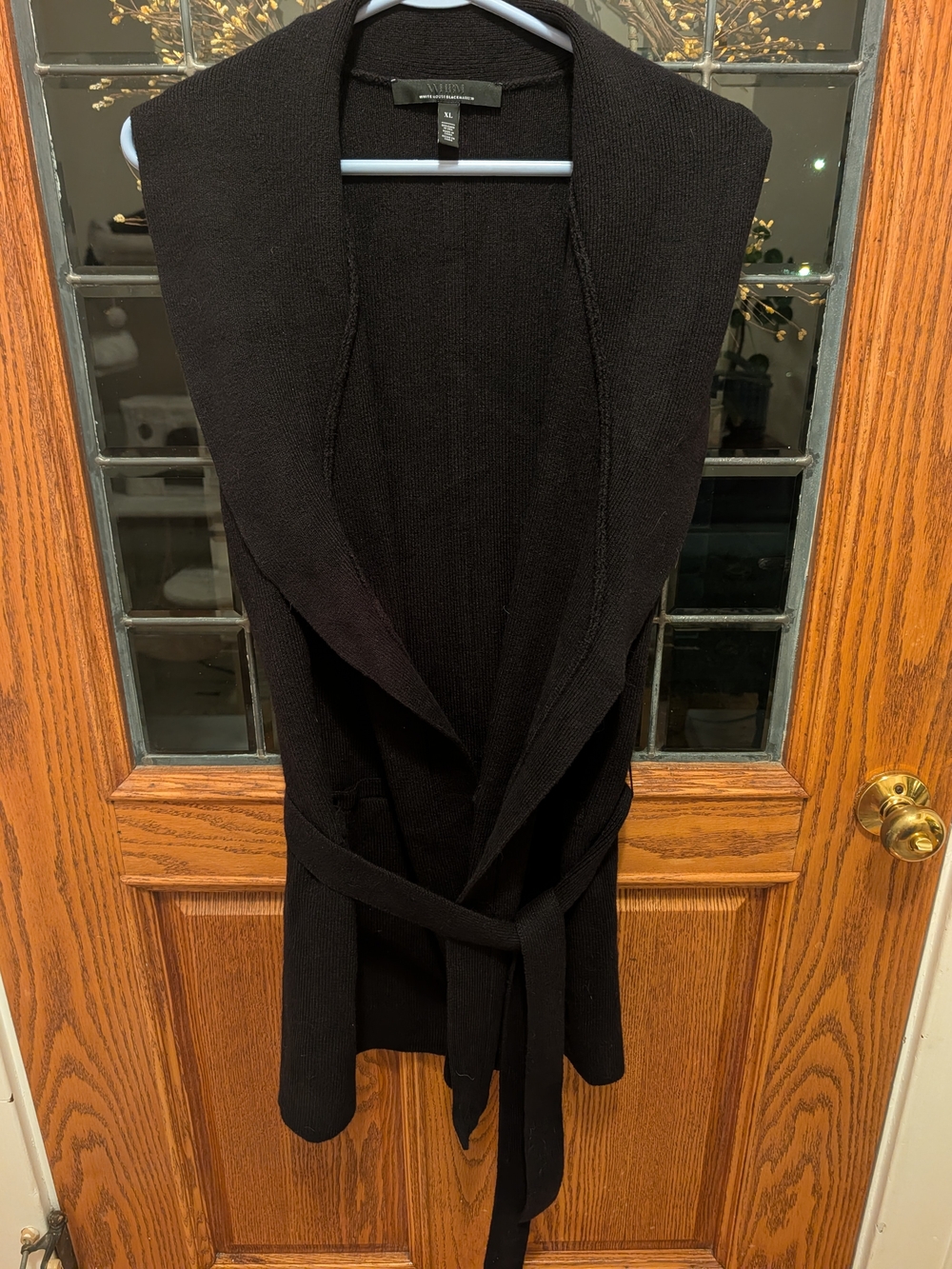 White House Black Market Women's XL Black Sleeveless Knit Vest Self-Tie Belt